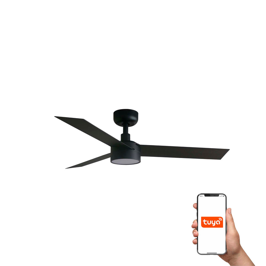 Ventilador de techo con luz Faro Cruiser S LED negro mate 3 palas motor DC 2700-6500K Ø106cm 34289WT-1TW