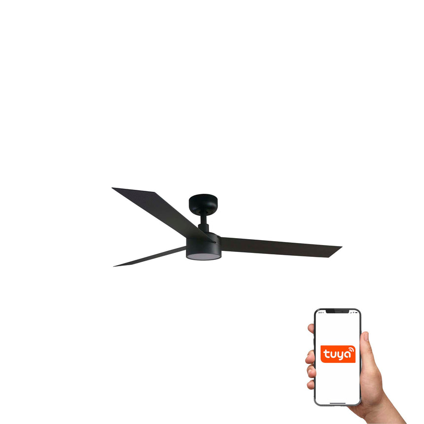 Ventilador de techo con luz Faro Cruiser L LED negro mate 3 palas motor DC 2700-6500K Ø132cm 34291WT-1TW