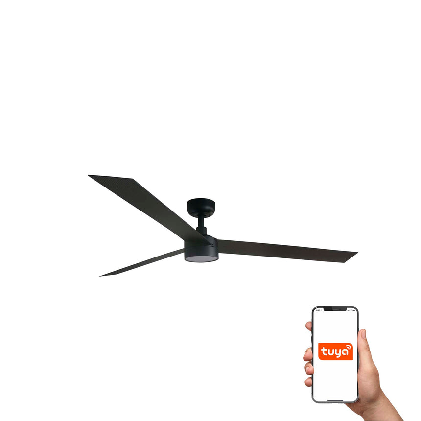 Ventilador de techo con luz Faro Cruiser XL LED negro mate 3 palas motor DC 2700-6500K Ø160cm 34293WT-1TW