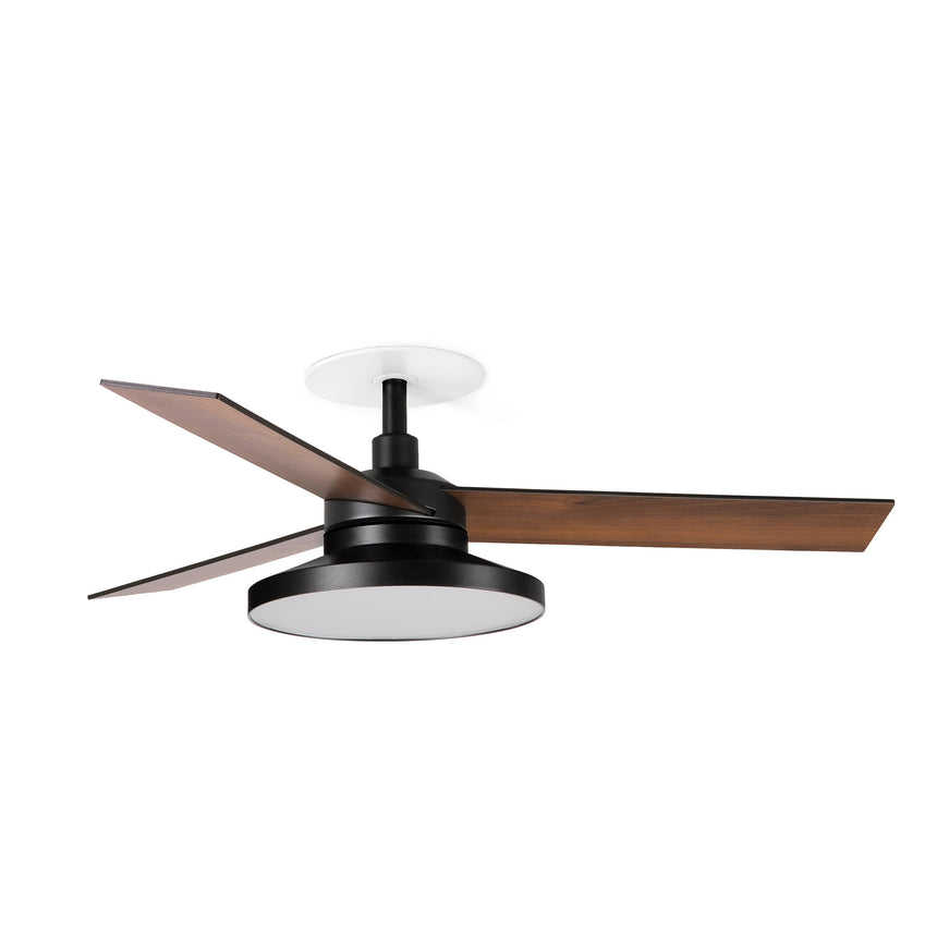 Ventilador de techo con luz Faro Rudder Recessed Tak 3 S LED nogal 3 palas motor DC 2700K Ø106cm 34296R2W