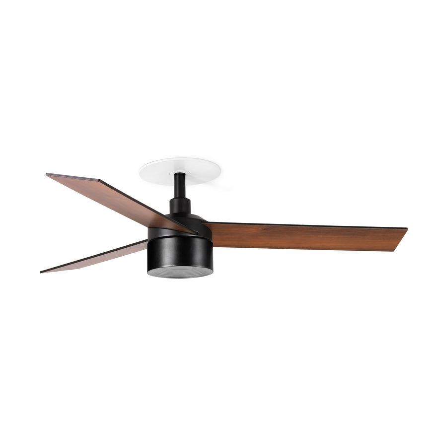 Ventilador de techo con luz Faro Rudder Recessed Tek 3 S LED nogal 3 palas motor DC 2700K Ø106cm 34296R3W