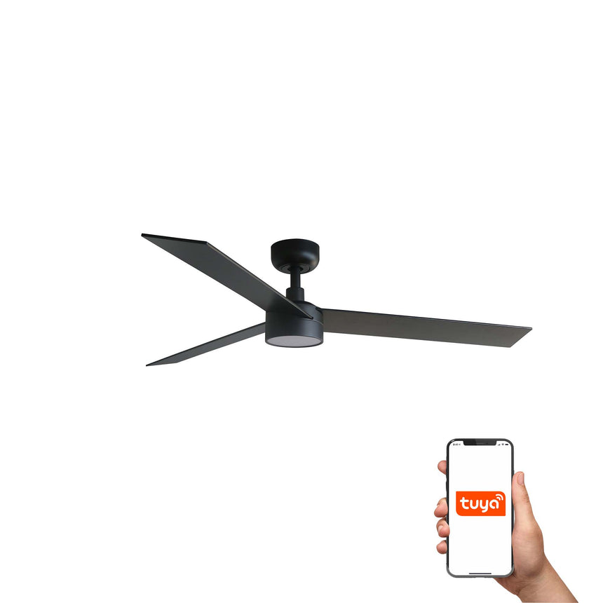 Ventilador de techo con luz Faro Rudder L LED nogal 3 palas motor DC 2700-6500K Ø132cm 34298WT-1TW
