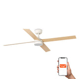 Ventilador de techo con luz Faro Rudder L 4 LED fresno 4 palas motor DC 2700-6500K Ø132cm 34355WT-1TW