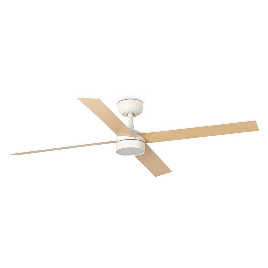 Ventilador de techo con luz Faro Rudder 4 L LED fresno 4 palas motor DC 2700-4000K Ø132cm 34355WT1S