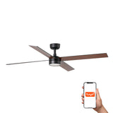 Ventilador de techo con luz Faro Rudder L 4 LED nogal 4 palas motor DC 2700-6500K Ø132cm 34356WT-1TW