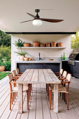 Ventilador de techo con luz Faro Outwood motor DC palas de madera LED nogal oscuro Ø150cm 3 palas 34362WT1B