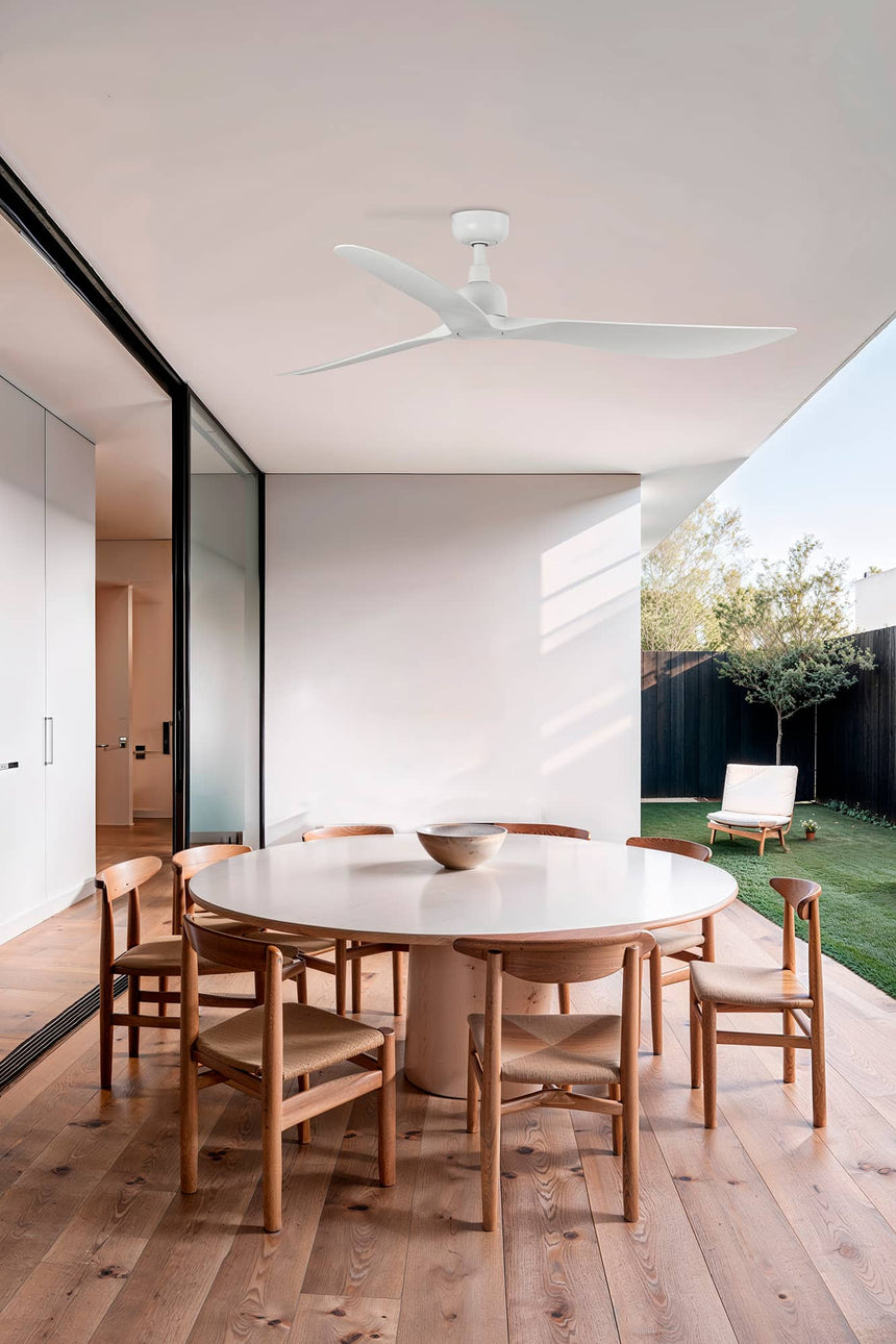 Ventilador de techo sin luz Faro Outwood motor DC blanco mate IP44 Ø150cm 3 palas 34363