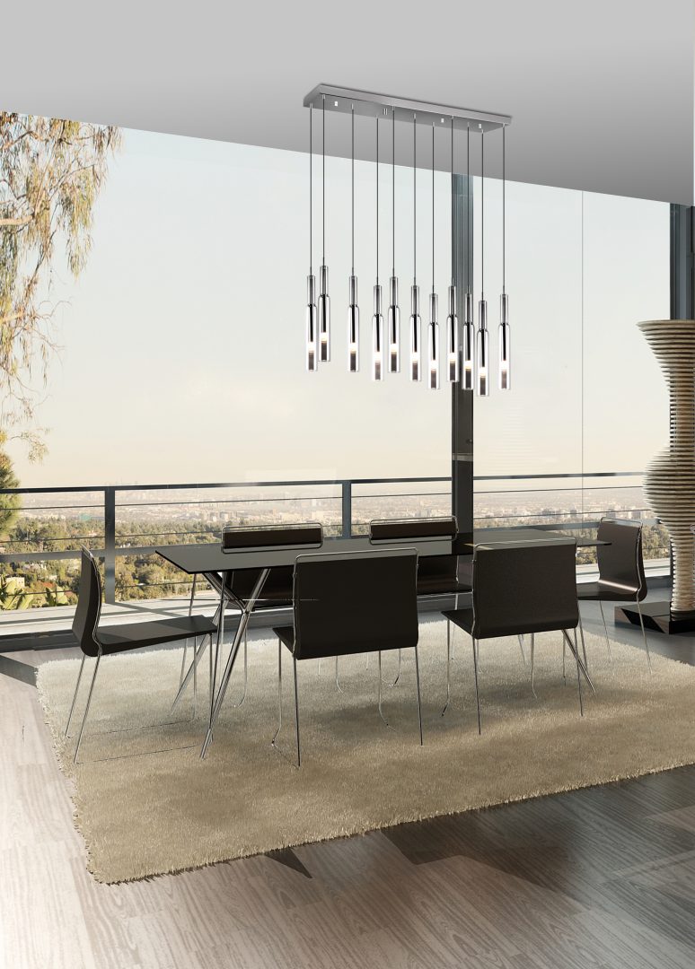 Lámpara de techo colgante Trio Lucent LED cromo 150cm 344511106
