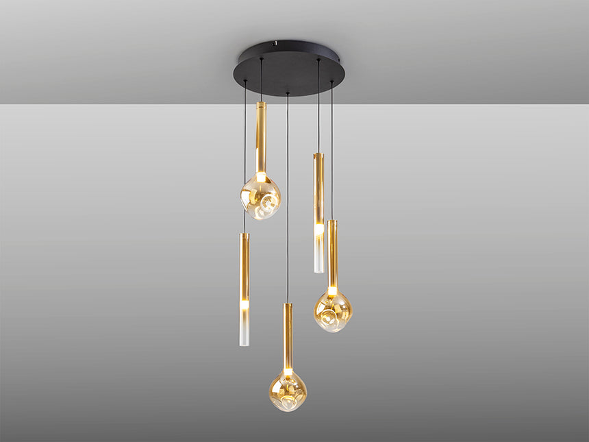 Lámpara de techo colgante Schuller Essenza 5 luces negro y dorado 3000K Ø41cm 347020