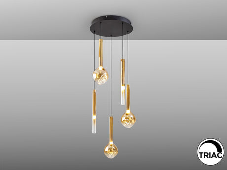 Lámpara de techo colgante Schuller Essenza 5 luces negro y dorado 3000K Ø41cm vista 3