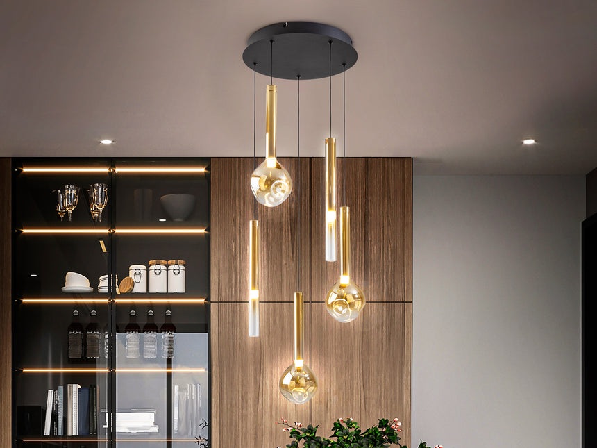 Lámpara de techo colgante Schuller Essenza 5 luces negro y dorado 3000K Ø41cm 347020