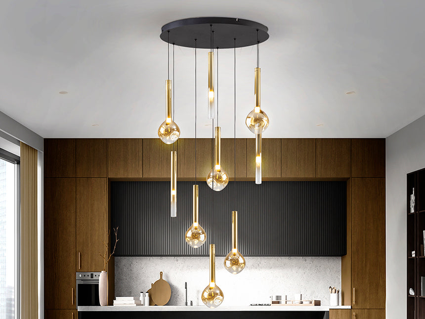 Lámpara de techo colgante Schuller Essenza 9 luces negro y dorado 3000K con mando Ø65cm 347181