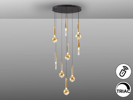 Lámpara de techo colgante Schuller Essenza 9 luces negro y dorado 3000K con mando Ø65cm vista 3