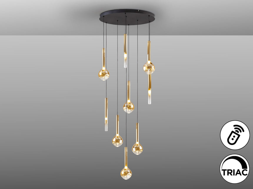 Lámpara de techo colgante Schuller Essenza 9 luces negro y dorado 3000K con mando Ø65cm vista 3