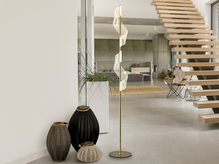 Lámpara de pie de salón Schuller Velas LED oro mate 3000K 160cm 351126