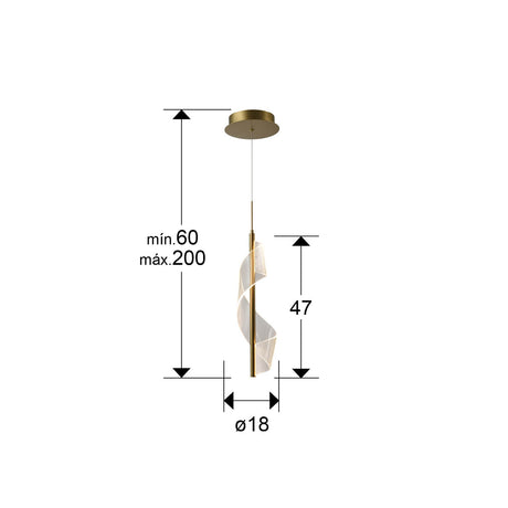 Lámpara de techo colgante Schuller Velas 1 luz oro mate 3000K dimensiones