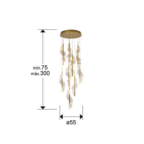 Lámpara de techo colgante Schuller Velas grande 9 luces oro mate regulable con mando dimensiones