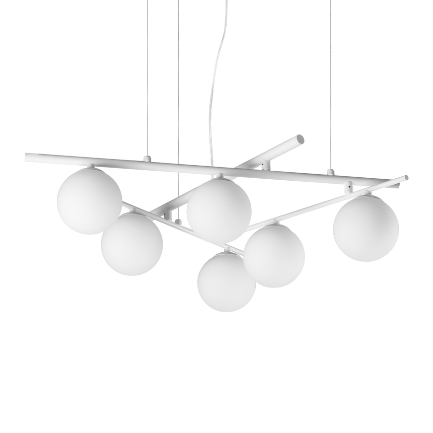 Lámpara colgante Ideal Lux Atlas blanco cristal 6 luces 24W Ø80cm 352053