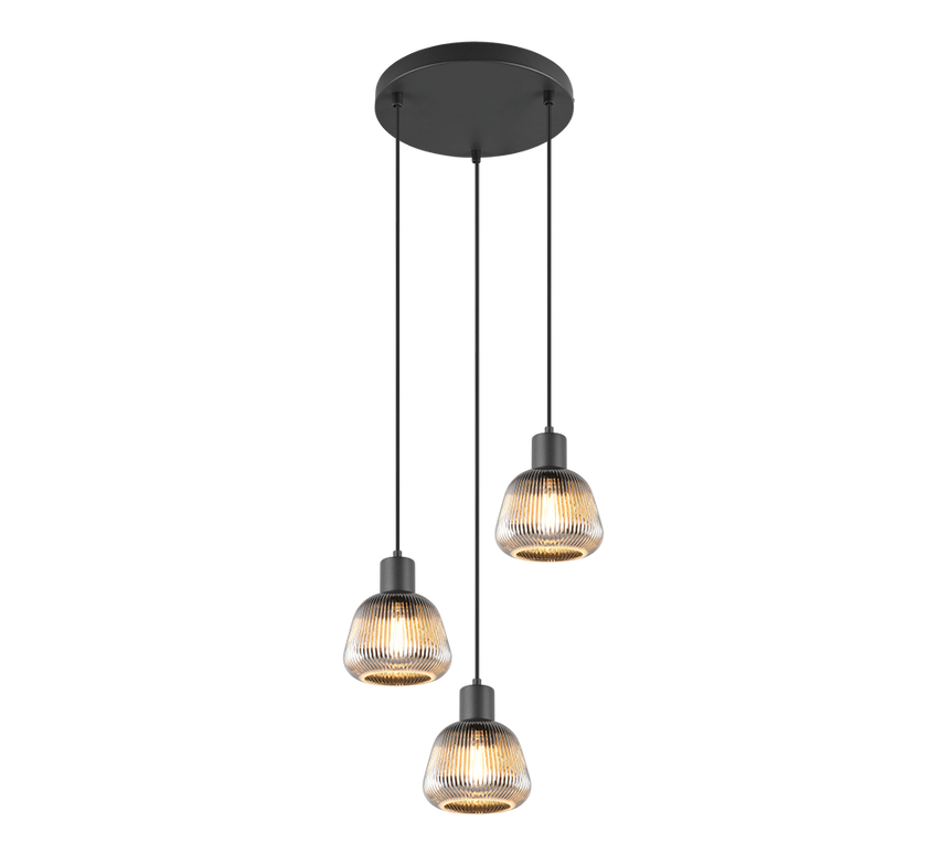 Lámpara de techo colgante Trio Tarifa 3 luces negro mate 150cm 362830332