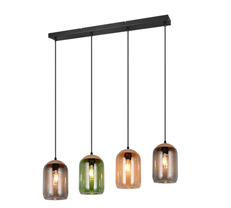 Lámpara de techo colgante Trio Cork 4 luces negro mate y ámbar 150cm 364600417