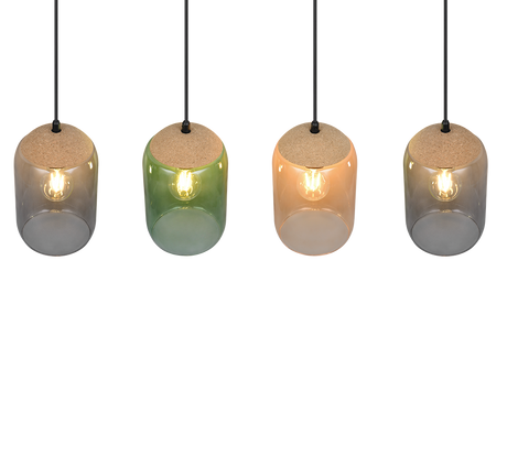 Lámpara de techo colgante Trio Cork 4 luces negro mate y ámbar 150cm 364600417 - vista 3