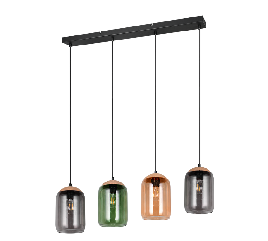 Lámpara de techo colgante Trio Cork 4 luces negro mate y ámbar 150cm 364600417 - vista 5