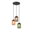 Lámpara de techo colgante Trio Cork 3 luces vidrio multicolor y ámbar 150cm 364630317