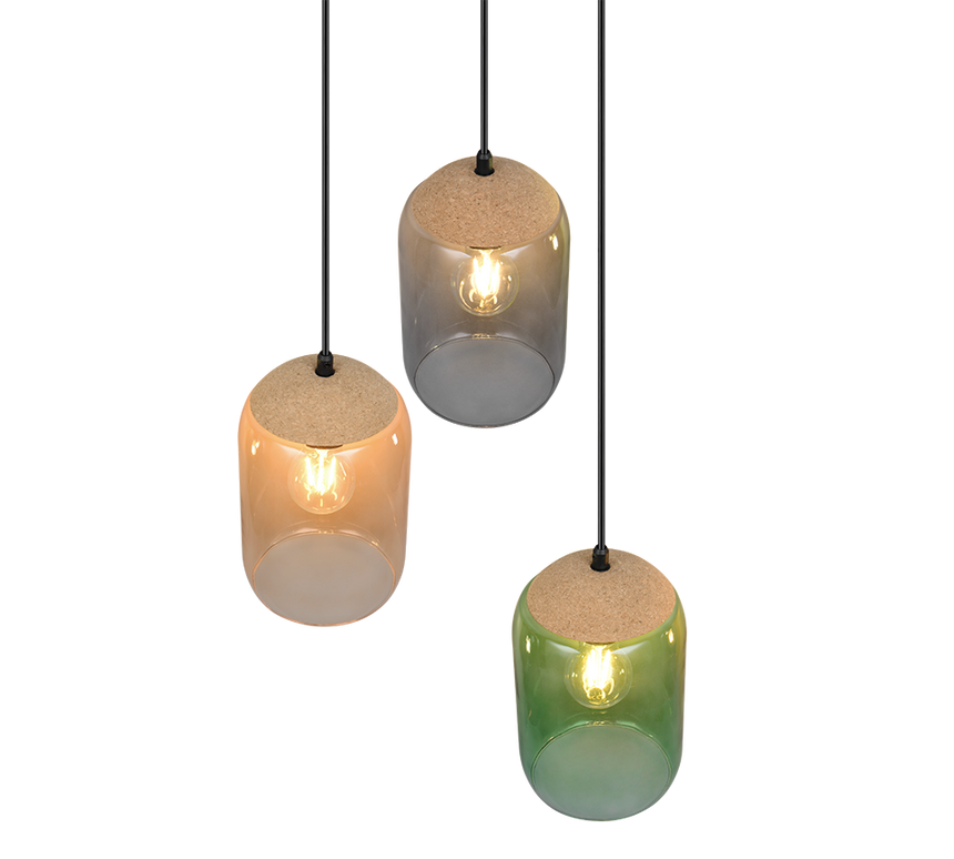 Lámpara de techo colgante Trio Cork 3 luces vidrio multicolor y ámbar 150cm 364630317 - vista 2