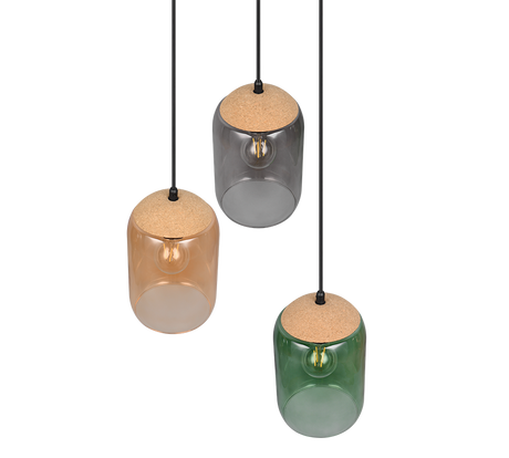 Lámpara de techo colgante Trio Cork 3 luces vidrio multicolor y ámbar 150cm 364630317 - vista 5