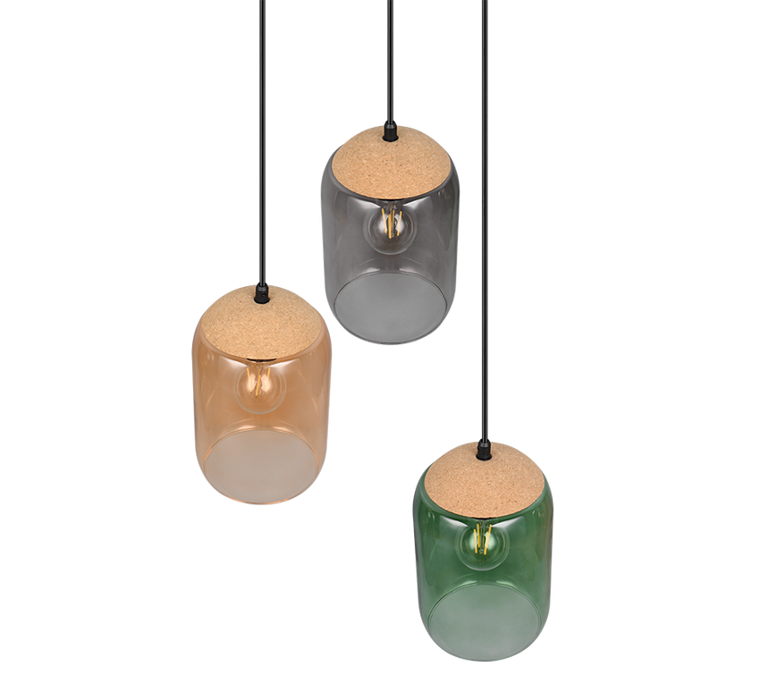 Lámpara de techo colgante Trio Cork 3 luces vidrio multicolor y ámbar 150cm 364630317 - vista 5