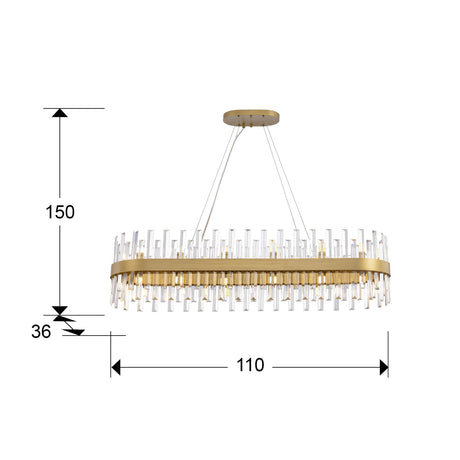 Lámpara de techo colgante oval Schuller Grace 28 luces oro dimensiones
