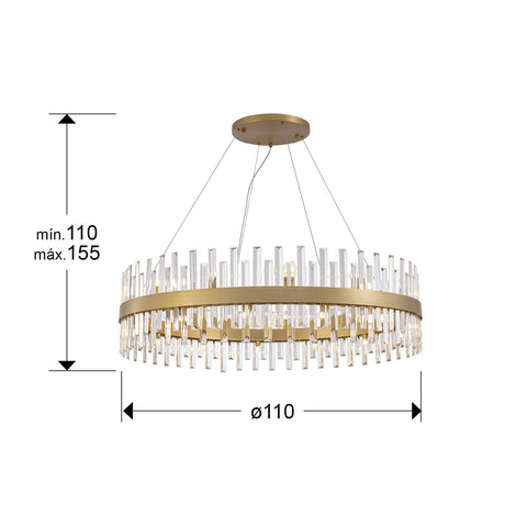 Lámpara de techo colgante Schuller Grace grande 26 luces oro Ø110cm dimensiones