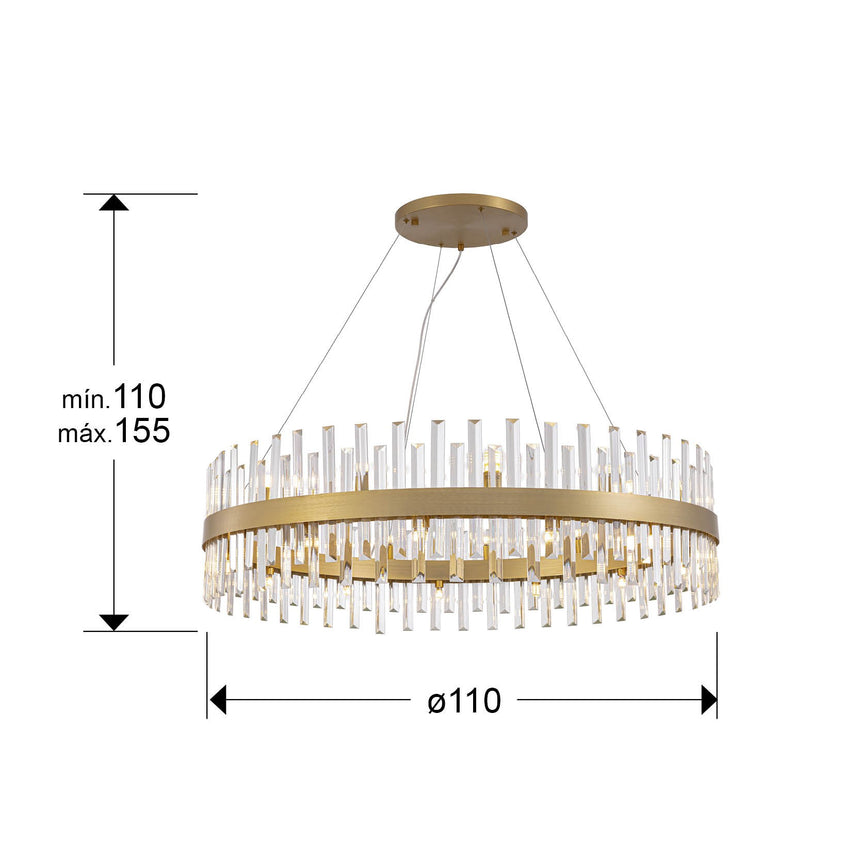 Lámpara de techo colgante Schuller Grace grande 26 luces oro Ø110cm dimensiones