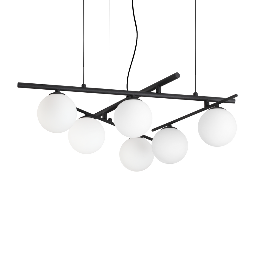 Lámpara colgante Ideal Lux Atlas negro cristal 6 luces 24W Ø80cm 365114