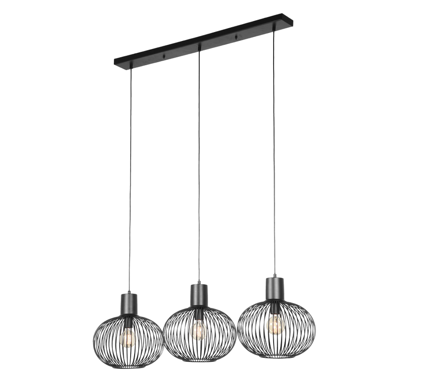 Lámpara de techo colgante Trio Gila 3 luces negro mate 150cm 365700332
