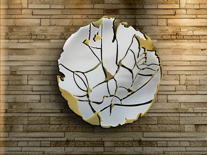Escultura de pared Schuller Fiorella dorado brillo y cromo acero inoxidable 110x110cm 371643