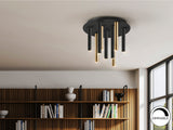 Plafón Schuller Varas LED 9 luces negro y oro brillo 30