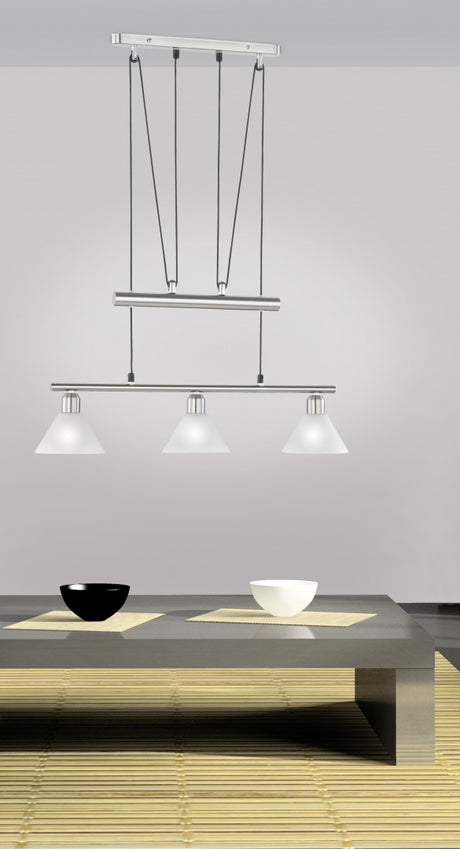 Lámpara de techo colgante Trio Stamina LED níquel mate 2700K 180cm 3751031-07