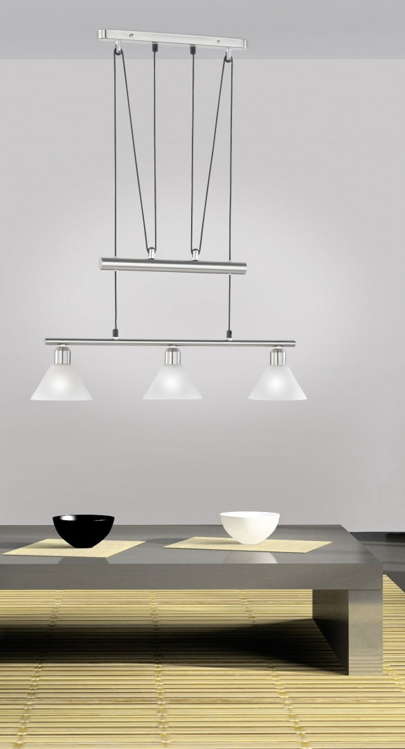 Lámpara de techo colgante Trio Stamina LED níquel mate 2700K 180cm 3751031-07