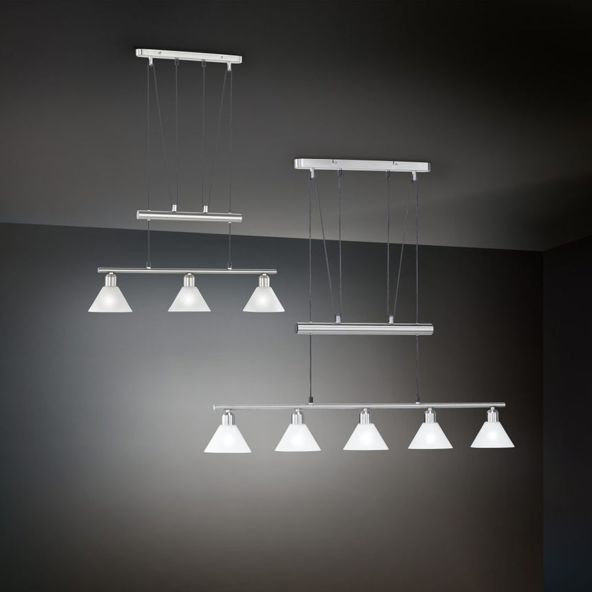 Lámpara de techo colgante Trio Stamina LED níquel mate 2700K 180cm 3751051-07