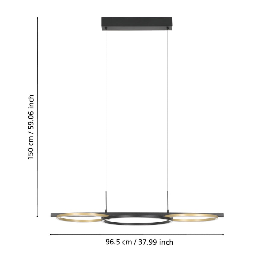 EGLO Lanacera Lámpara de techo colgante LED regulable 2 luces aceroaluminio plástico negrooro blanco 390087