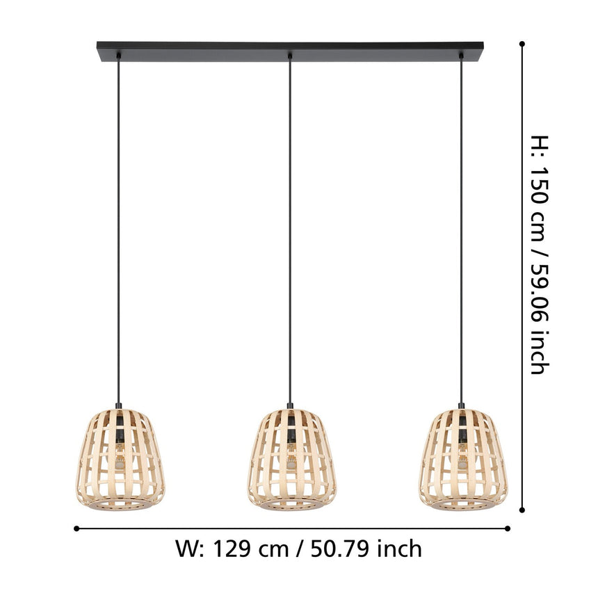 EGLO Montezuelo Lámpara de techo colgante acero madera negro naturaleza 390153