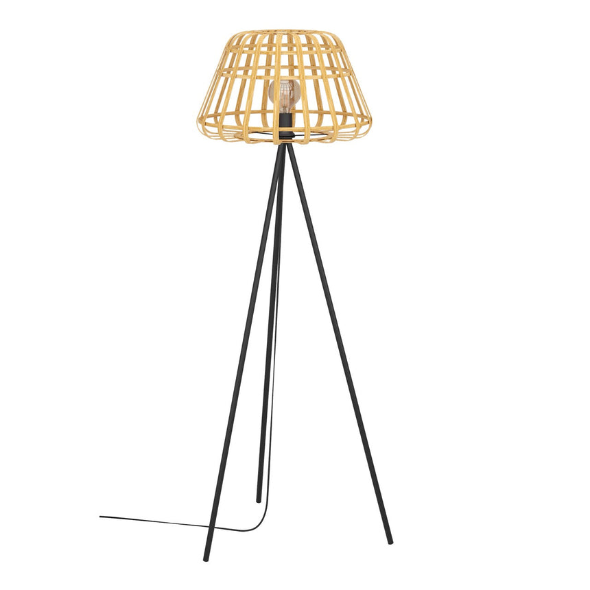 EGLO Montezuelo Lámpara de pie acero madera negro naturaleza 390155