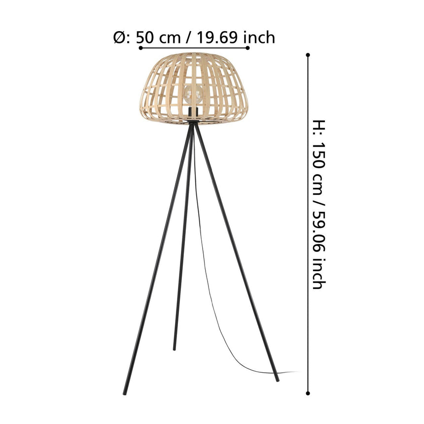 EGLO Montezuelo Lámpara de pie acero madera negro naturaleza 390155
