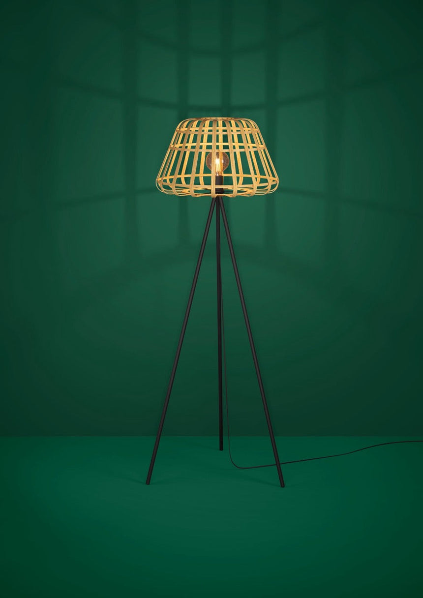 EGLO Montezuelo Lámpara de pie acero madera negro naturaleza 390155