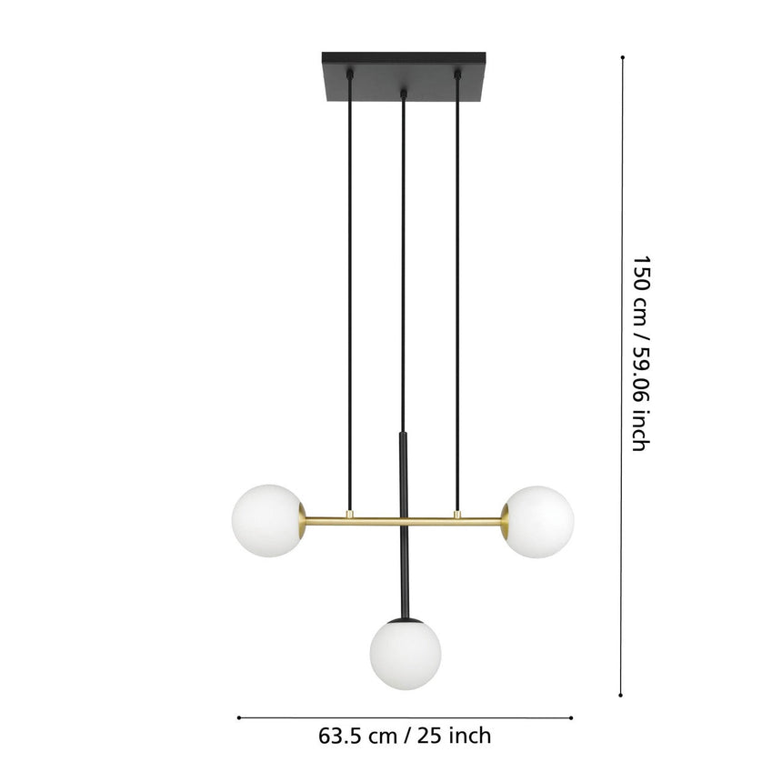 EGLO Paz Lámpara de techo colgante acero vidrio opalino mate negrolatón cepillado blanco 390177