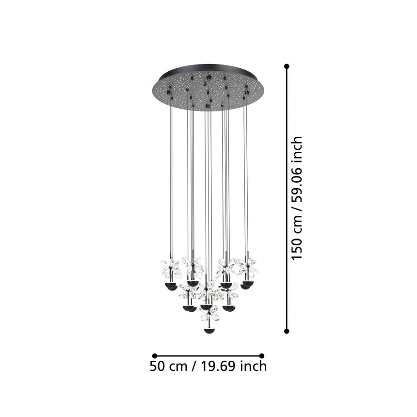 EGLO Pianopoli 2 Lámpara de techo colgante LED regulable acero cristal negro claro 390277