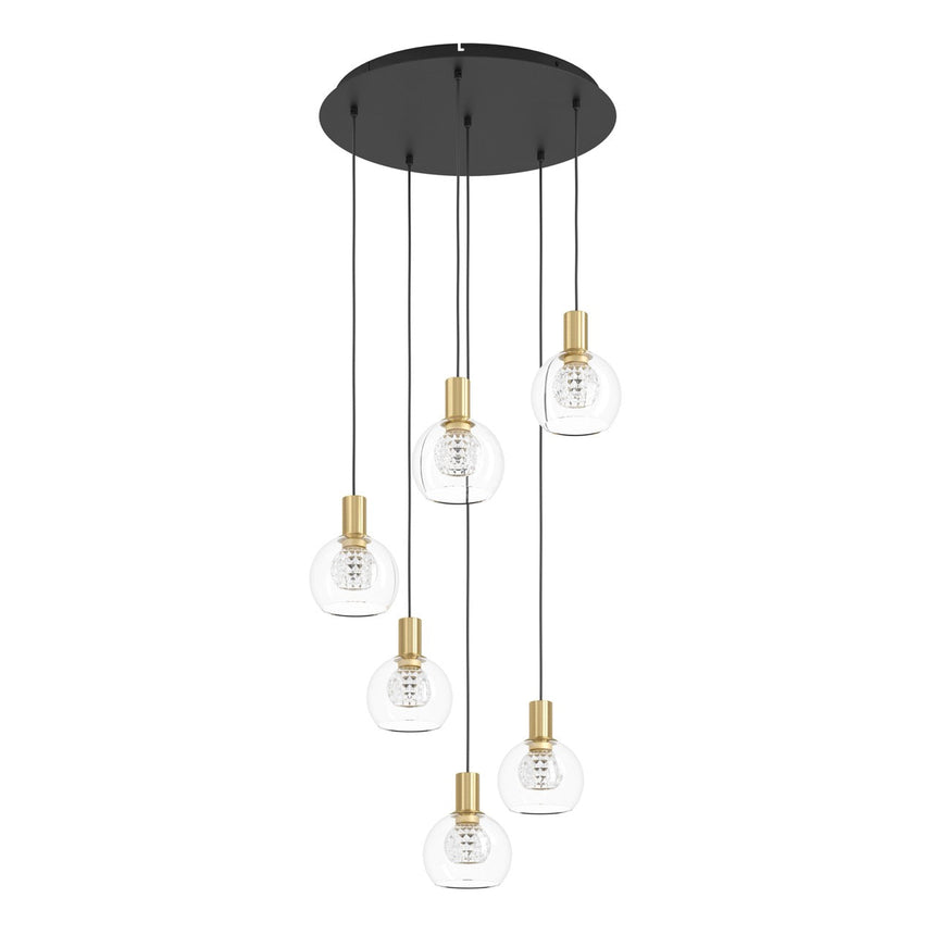 EGLO Terque Lámpara de techo colgante LED regulable acero vidrio negrolatón cepillado claro 390279