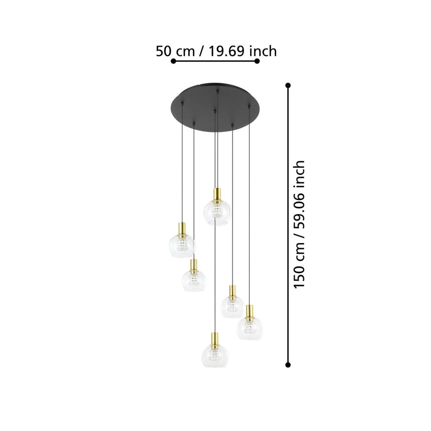 EGLO Terque Lámpara de techo colgante LED regulable acero vidrio negrolatón cepillado claro 390279