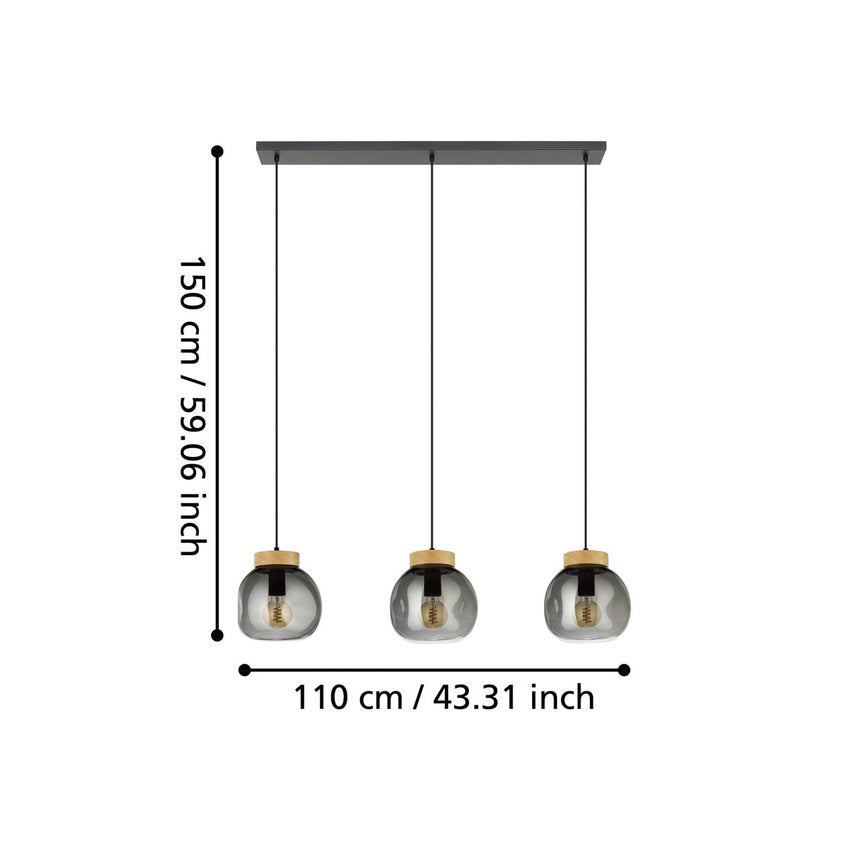 EGLO Magacela Lámpara de techo colgante aceromadera vidrio vaporizado negro gris 390318